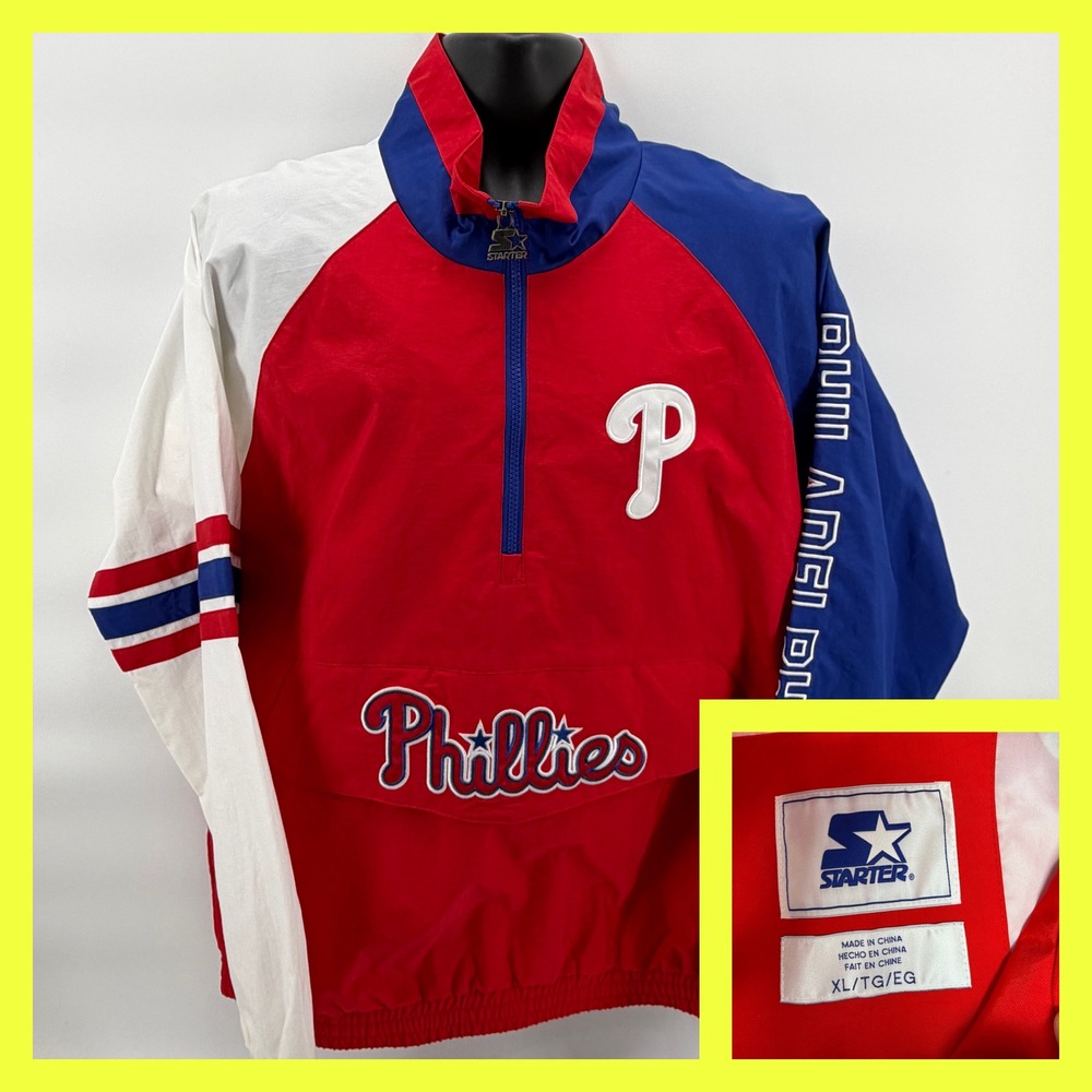 Starter MLB Philadelphia Phillies Windbreaker Jacket Men's XL Half Zip NWT Red‎